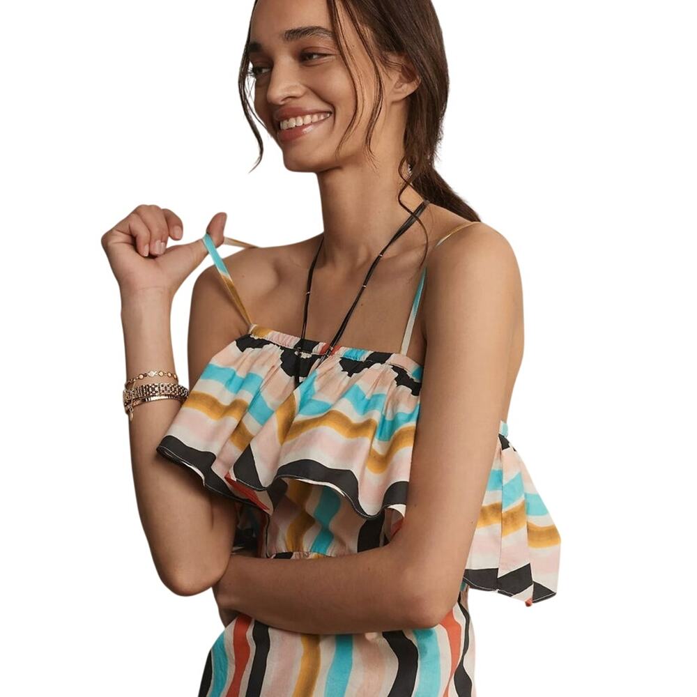 FARM Rio Ruffle Maxi Dress Med Tiered Colorful Sleeveless Boho Anthropologie - Picture 7 of 8